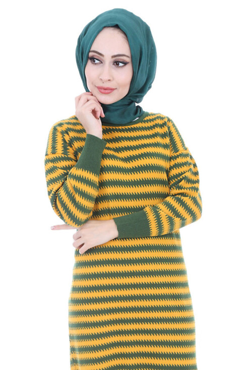 15557 ZİKZAKLI TRİKO TESETTÜR ELBİSE