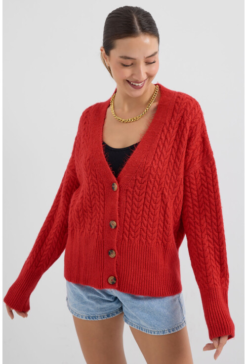 15885 Örgülü Oversize Triko Hırka