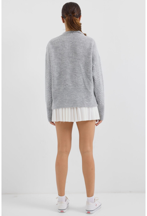 15885 Örgülü Oversize Triko Hırka
