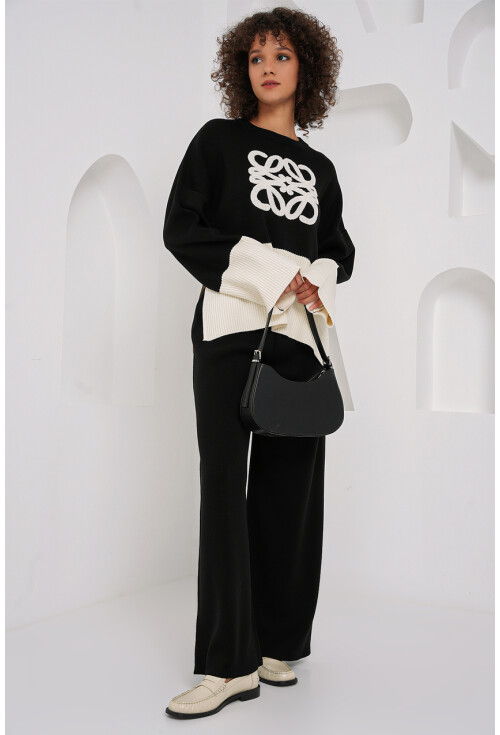 15903 Oversize Triko Kazak Pantolon İkili Takım