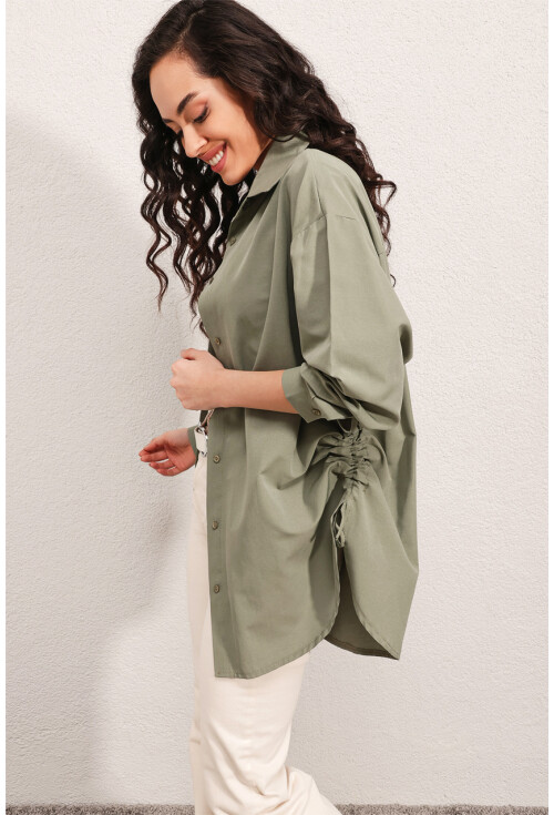 20132 İp Büzgülü Oversize Gömlek