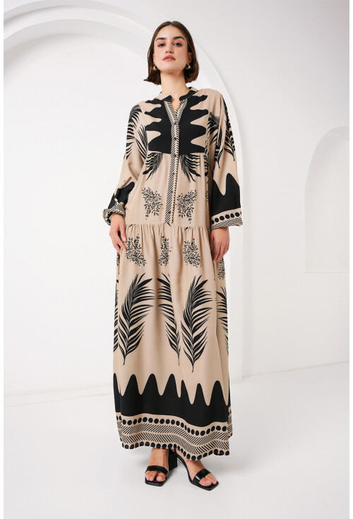 2423 Otantik Desenli Tesettür Elbise