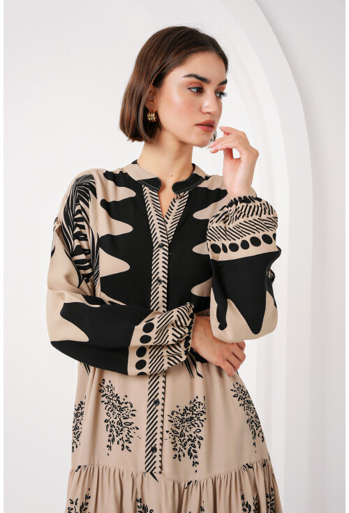 2423 Otantik Desenli Tesettür Elbise