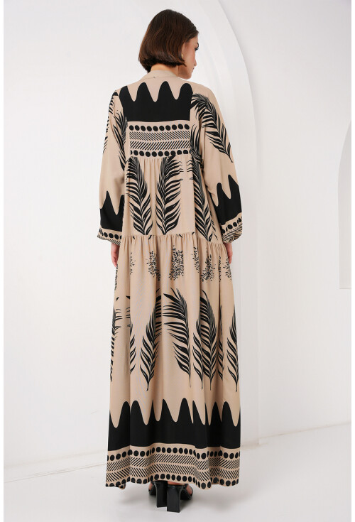 2423 Otantik Desenli Tesettür Elbise