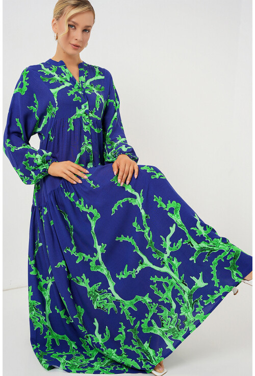 2423 Otantik Desenli Tesettür Elbise