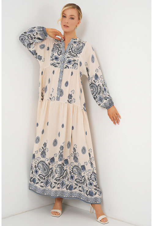 2423 Otantik Desenli Tesettür Elbise