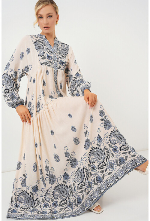 2423 Otantik Desenli Tesettür Elbise