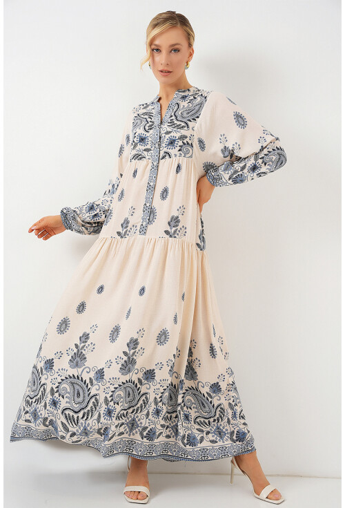 2423 Otantik Desenli Tesettür Elbise