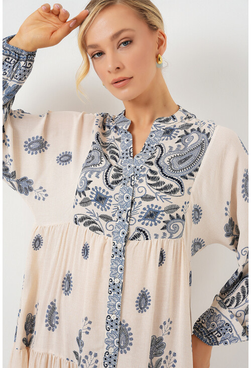 2423 Otantik Desenli Tesettür Elbise