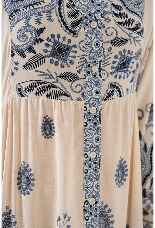 2423 Otantik Desenli Tesettür Elbise