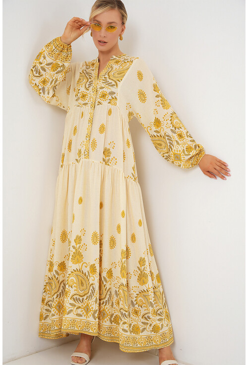 2423 Otantik Desenli Tesettür Elbise