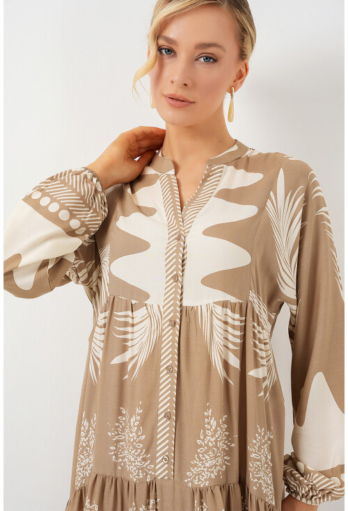 2423 Otantik Desenli Tesettür Elbise