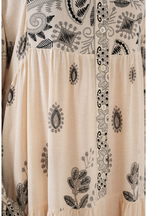 2423 Otantik Desenli Tesettür Elbise