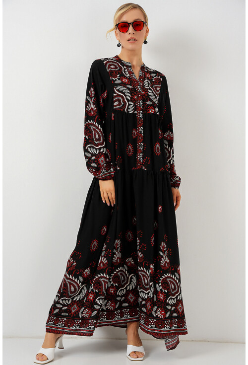 2423 Otantik Desenli Tesettür Elbise