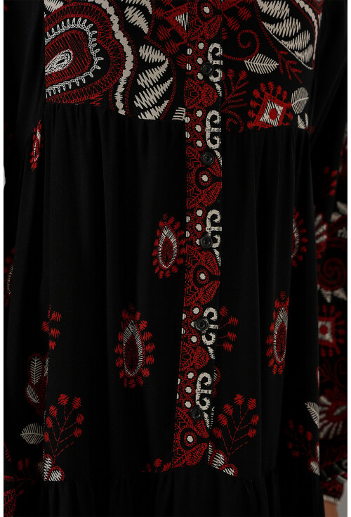 2423 Otantik Desenli Tesettür Elbise