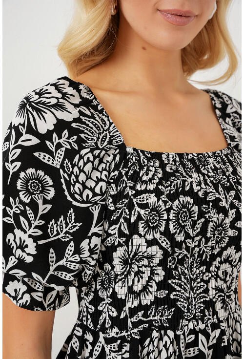 2512 Desenli Yırtmaçlı Elbise