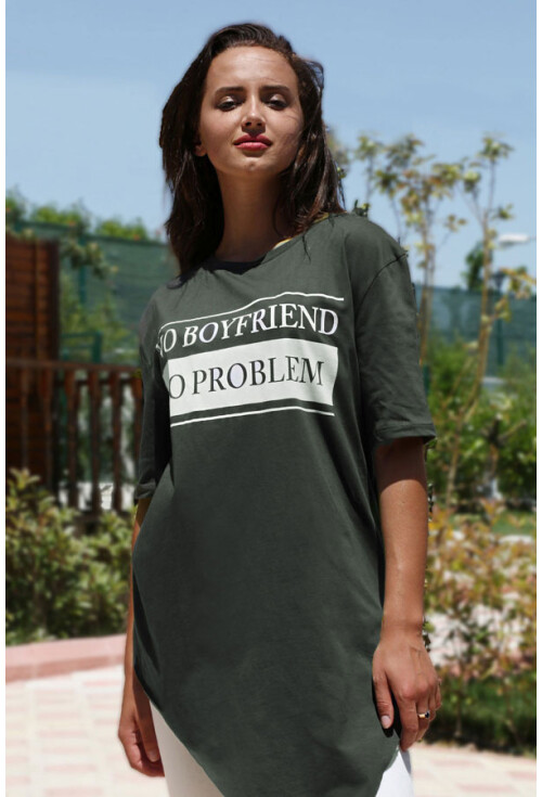 2850 YAZI BASKILI SİMETRİK KESİM TSHIRT