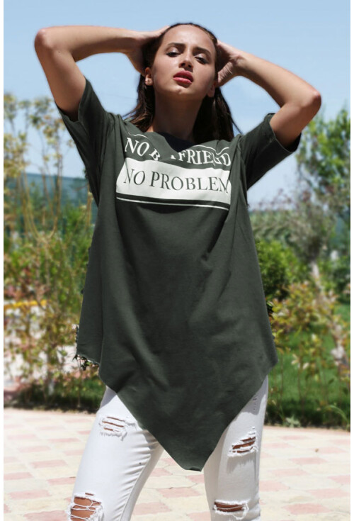 2850 YAZI BASKILI SİMETRİK KESİM TSHIRT