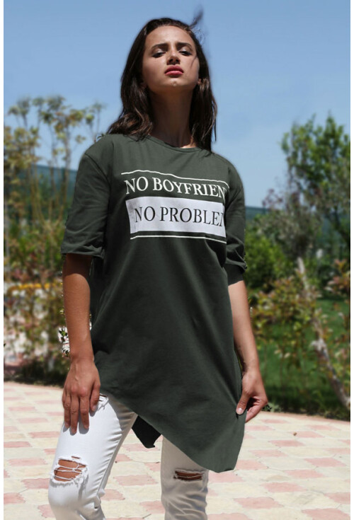 2850 YAZI BASKILI SİMETRİK KESİM TSHIRT