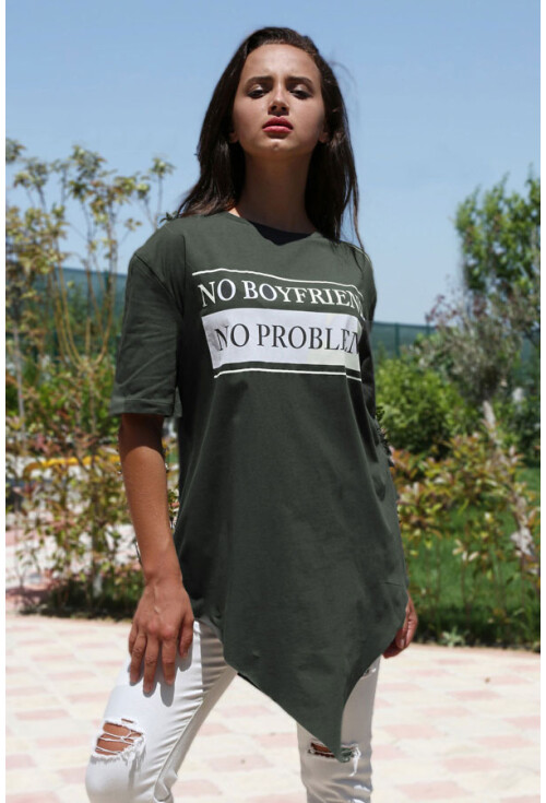 2850 YAZI BASKILI SİMETRİK KESİM TSHIRT