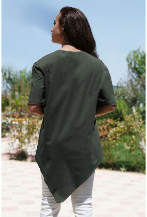 2850 YAZI BASKILI SİMETRİK KESİM TSHIRT