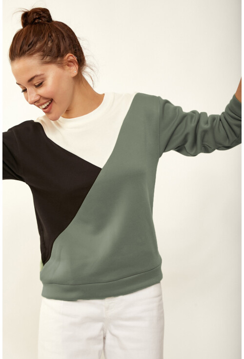 2884 ÜÇ RENK BLOKLU SWEATSHIRT