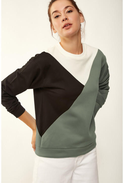 2884 ÜÇ RENK BLOKLU SWEATSHIRT