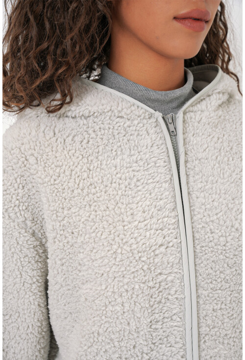 55456 Kadın Kapüşonlu Oversize Peluş Ceket