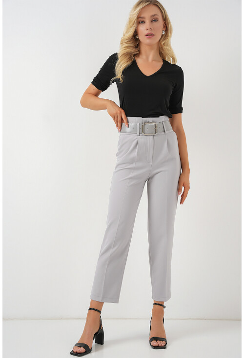 6556 Kemerli Kumaş Pantolon