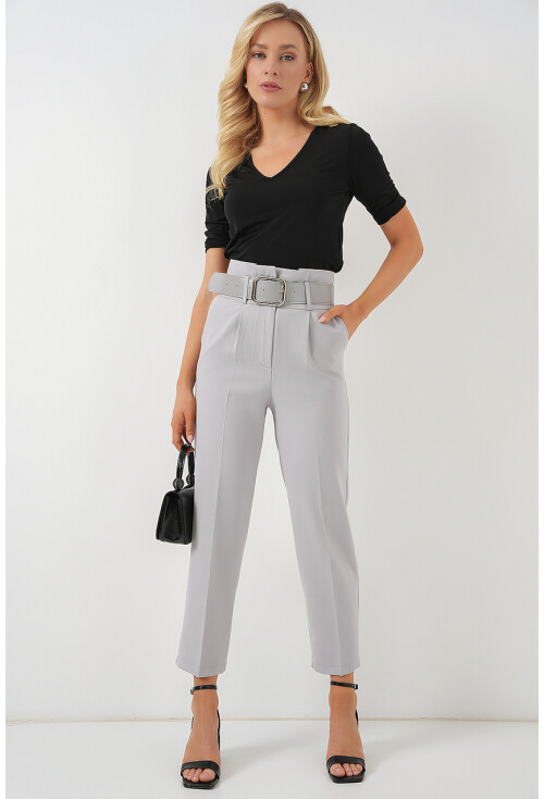 6556 Kemerli Kumaş Pantolon