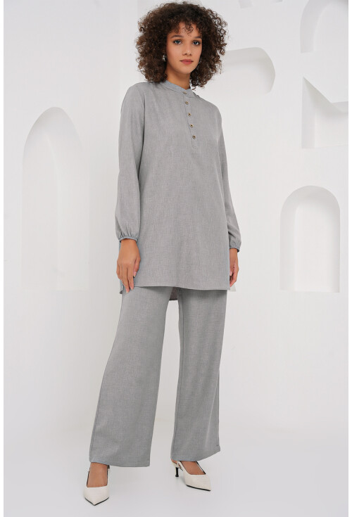 6678 Keten Tunik Pantolon İkili Takım