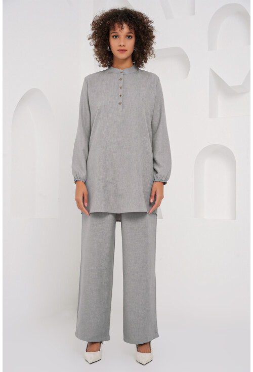 6678 Keten Tunik Pantolon İkili Takım