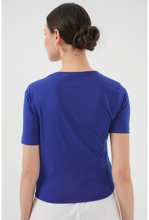 Büzgü Detaylı Kısa Kol Sandy Bluz 945