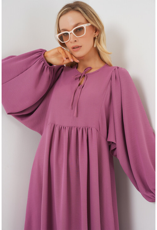 Kadın Balon Kol Uzun Tesettür Elbise 2464