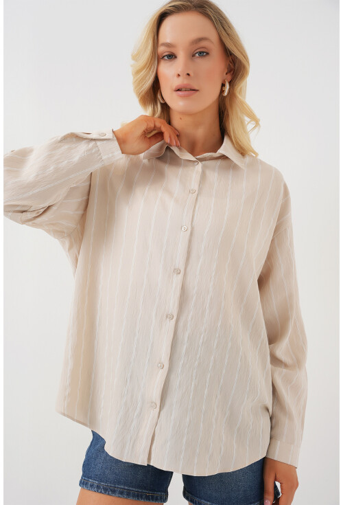 Kadın Çizgili Oversize Gömlek 20293