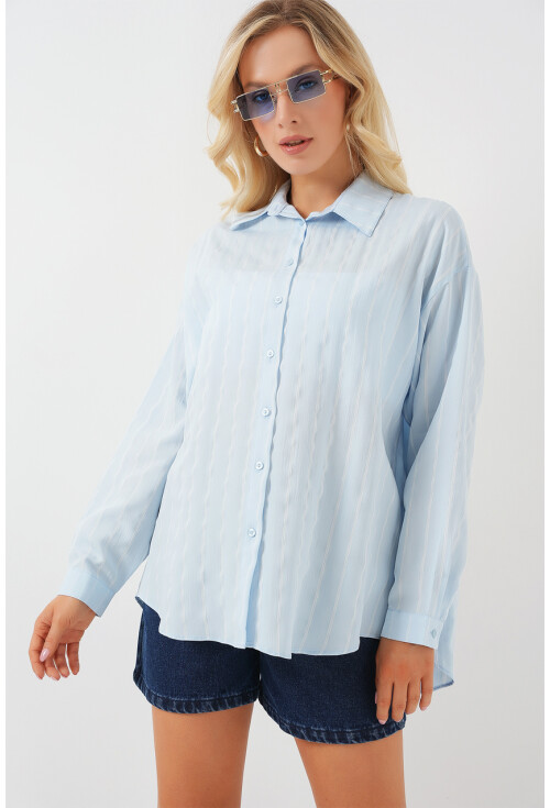 Kadın Çizgili Oversize Gömlek 20293