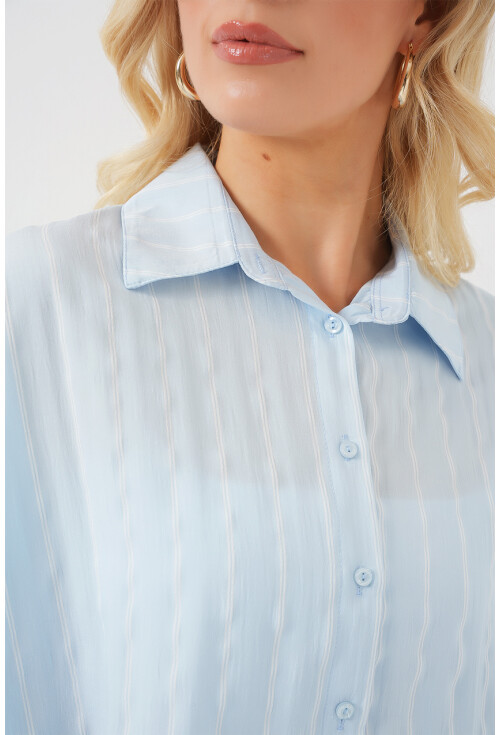 Kadın Çizgili Oversize Gömlek 20293