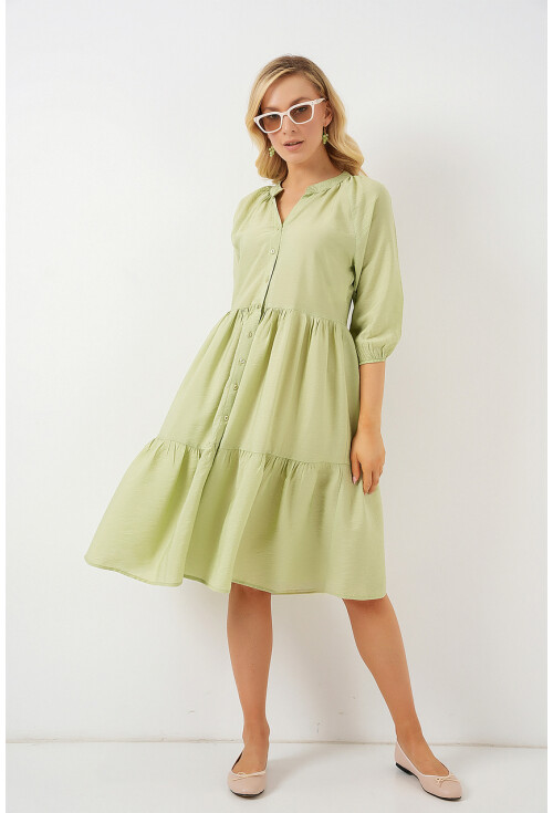 Kadın Düğmeli Kısa Kol Elbise 2559