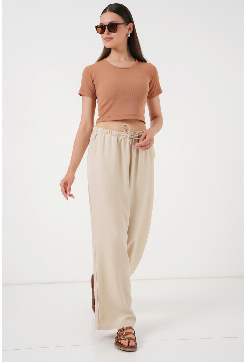 Kadın Geniş Paça Keten Pantolon 6735