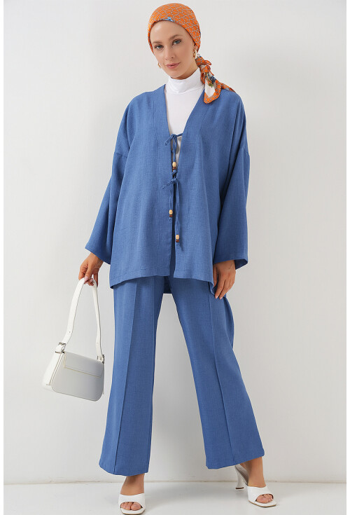 Kadın Keten Kimono İkili Takım 6727