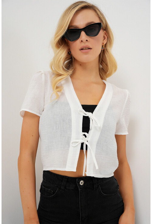 Kadın Kısa Kol Crop Bluz 958