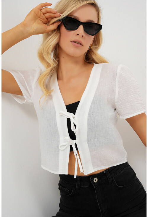 Kadın Kısa Kol Crop Bluz 958