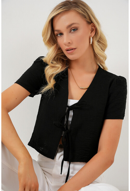 Kadın Kısa Kol Crop Bluz 958