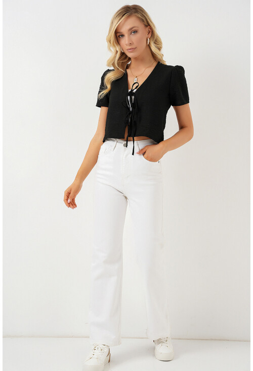 Kadın Kısa Kol Crop Bluz 958