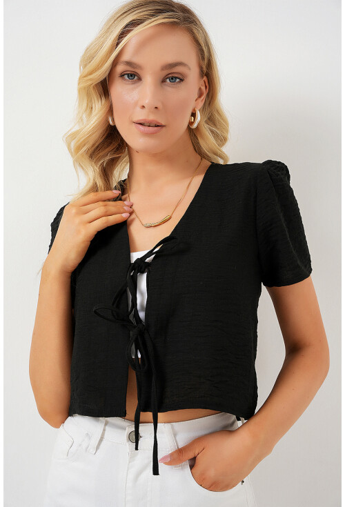 Kadın Kısa Kol Crop Bluz 958