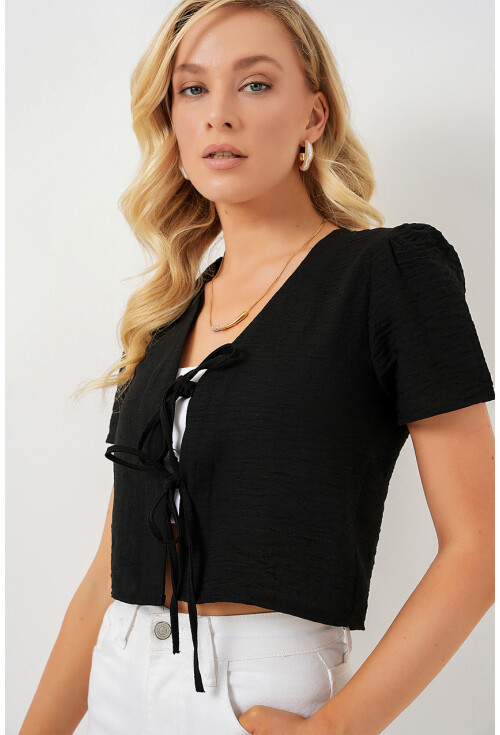 Kadın Kısa Kol Crop Bluz 958