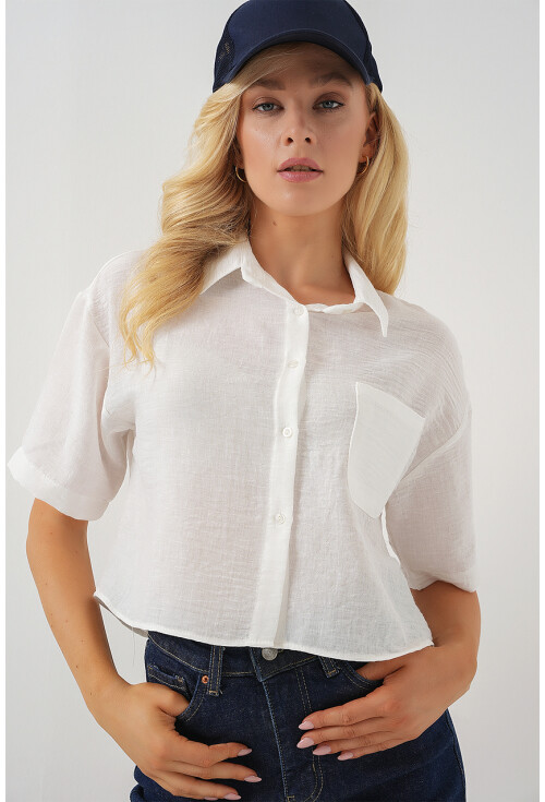 Kadın Kısa Kol Crop Gömlek 20341