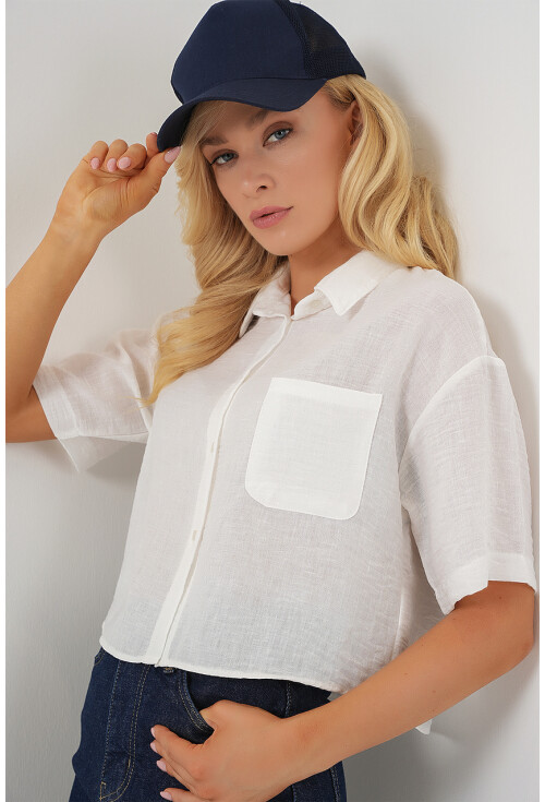 Kadın Kısa Kol Crop Gömlek 20341