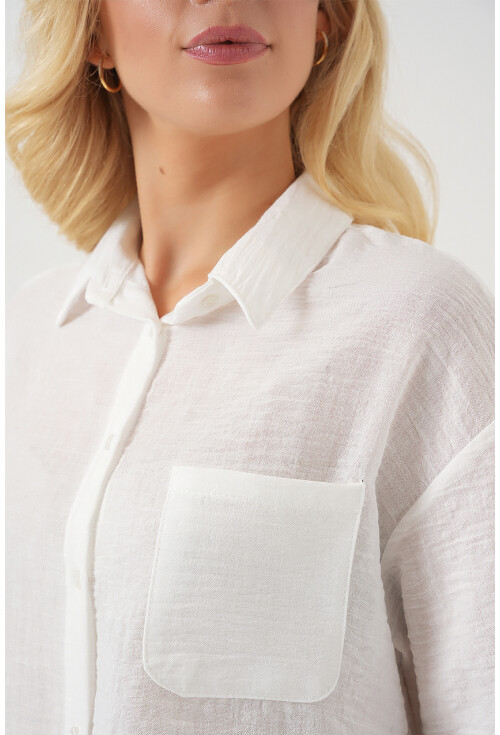 Kadın Kısa Kol Crop Gömlek 20341