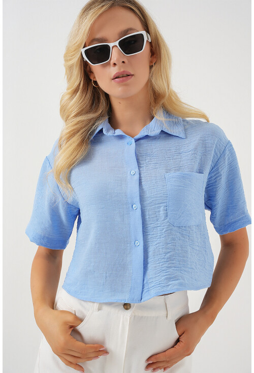 Kadın Kısa Kol Crop Gömlek 20341